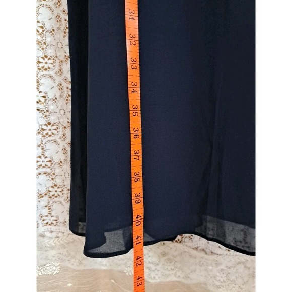 Liz Claiborne Dress Women's 14 Navy Blue Sheer Overlay Embroidered Neckline Zip - Picture 10 of 13